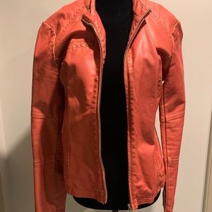 Gorgeous salmon pink faux leather jacket. Nice tailored fit. Medium.